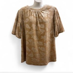 Women's Floral Short-Sleeve Velvety Top in Tan